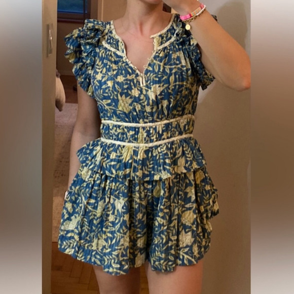 Ulla Johnson Endah Cotton Floral Print Ruffle Playsuit Romper Women's Size 6 - Picture 16 of 16